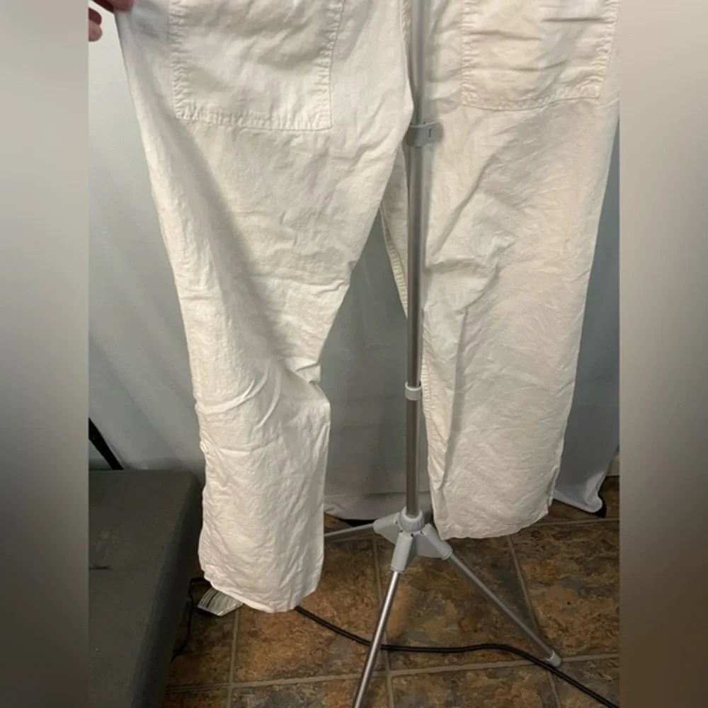 H&M Linen Blend Trousers Women 12 Cream Straight Leg Casual Summer Pants